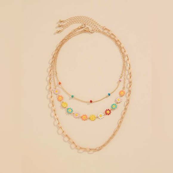 3 Piece Layered Flower Gold Tone Chain Fashion Necklaces NK01 - Picture 6 of 6